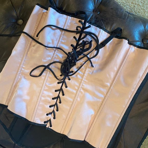 Baby Pink and black Lace Silk Corset sz 42 - Picture 4 of 5